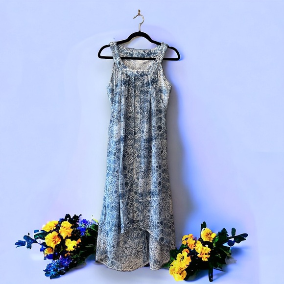 L’Atelier Blue & White Geometric Floral Print Sleeveless Hi-Low Dress - Picture 1 of 16